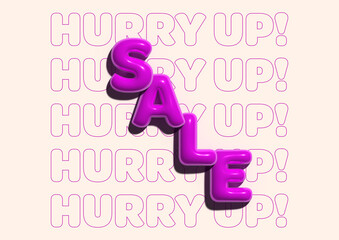 Vibrant Pink SALE Text on Beige Background with Repeated 'Hurry Up!' Message