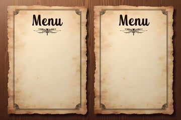 Vintage Art Deco Menu Templates in Sepia Tones for Restaurant Design with Copy Space