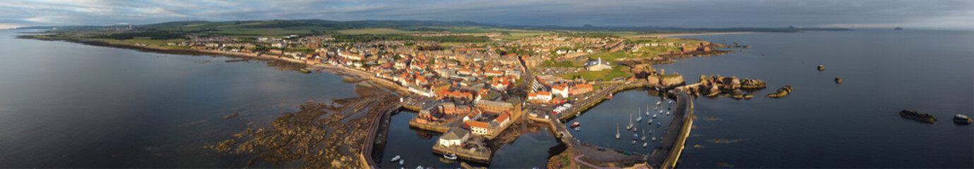 Aerial panorama view of town of Dunbar 