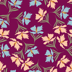 Seamless vintage pattern abstract. wonderful pink flowers, golden leaves on a dark blue background. vector texture . trend print for textiles