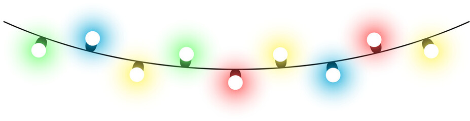 Garland with colored bright light bulbs in two rows
