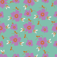 Seamless floral pattern, abstract natural print with hand drawn wild plants. Delicate botanical design: large white flowers, leaves, branches on a light background. Vector illustration.