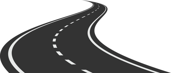 Winding road disappearing into the distance represents concepts of journey, travel, and the unknown future, inviting viewers to contemplate possibilities and embrace the open road ahead