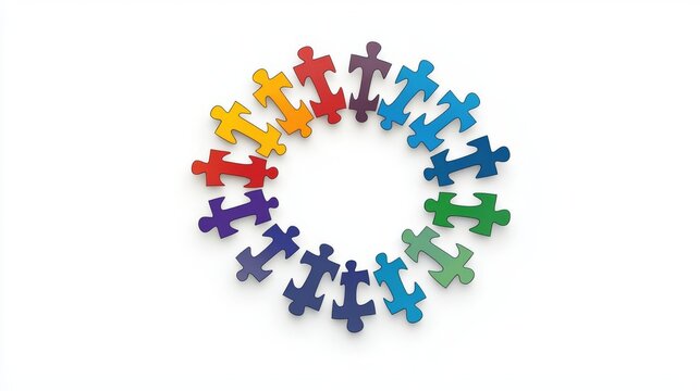 Colorful figures symbolize unity and diversity.