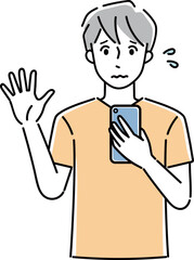 スマホを操作して不安な表情をした男性