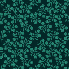 Seamless floral pattern, liberty ditsy print of pretty hand drawn chamomile. Cute botanical design for fabric, paper: colorful field, small flowers, tiny leaves on blue background.