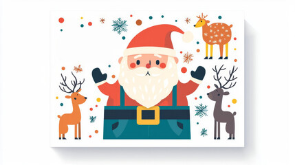 Fototapeta premium Playful Santa with reindeer in festive design.