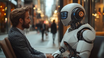 La interacción con robots está aquí, concepto de solución de problemas, a través de las conexiones y nuevas tecnologías.