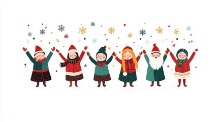 Cheerful characters celebrating winter joy.