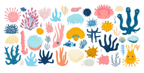 A colorful drawing of various sea creatures, including fish, coral, and sea stars. The drawing conveys a sense of wonder and appreciation for the beauty of the ocean and its inhabitants