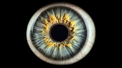 Close-up of a human eye with grey, green, and gold iris.
