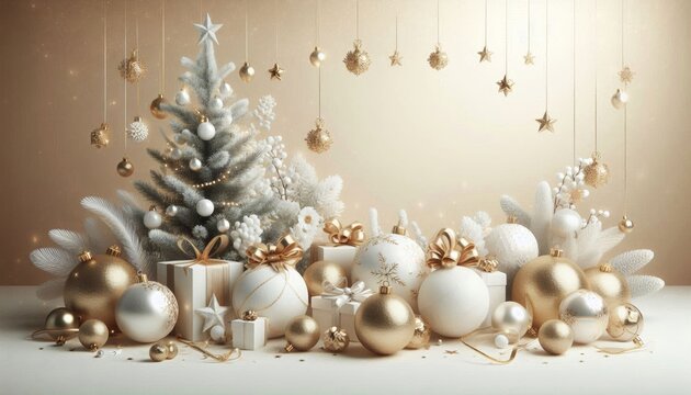 a white and gold Christmas ornament with a white background.