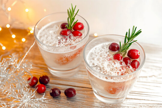 a glass of festive cranberry cocktail garnish