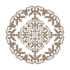 Round gold Asian Kazakh ornament pattern frame. Ornamental element of Turkic, Kazakh, Kyrgyz, Uzbek, national Asian decor for ceramic, shield, textile, embroidery gold, skullcap, yurt, sandblasting