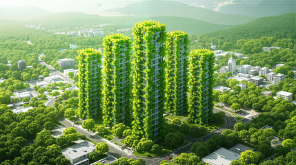 Obraz premium Futuristic Green Cityscape: A Vision of Sustainable Urban Living