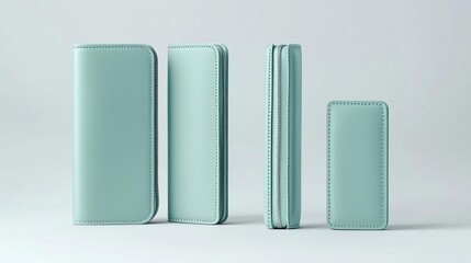 Stylish Mint Green Leather Zipper Wallets Minimalist Fashion Accessory Product Photography