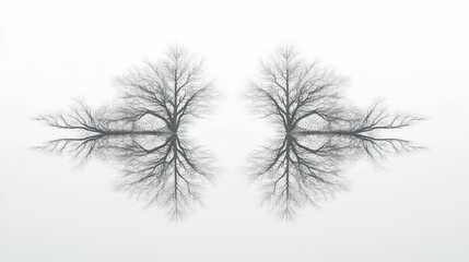 Obraz premium Mirrored bare trees reflected in still water.