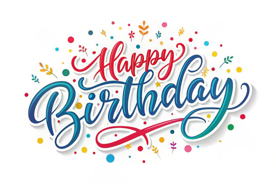 Colorful "Happy Birthday" lettering with confetti.