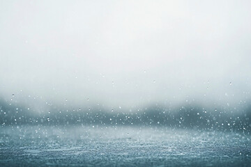 Light rain falling over a still lake with a misty blurred background creating a serene natural rainy landscape with soft reflections
