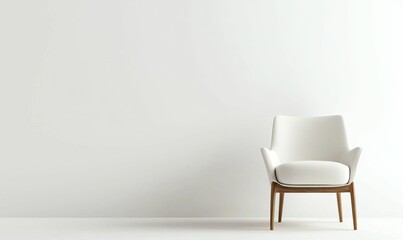 White armchair, light wood legs, minimalist room.