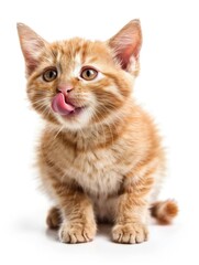 Fototapeta premium Ginger kitty playfully licking with curiosity in a bright setting