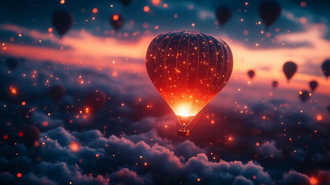 Concepto de viajes en globo y disfrute a trav&eacute;s de las nubes.
