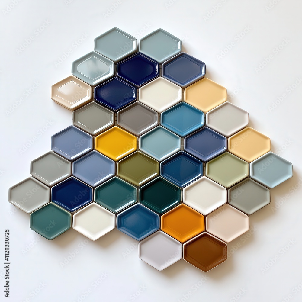 Poster Gradient hexagon tiles, transitioning from cool to warm tones