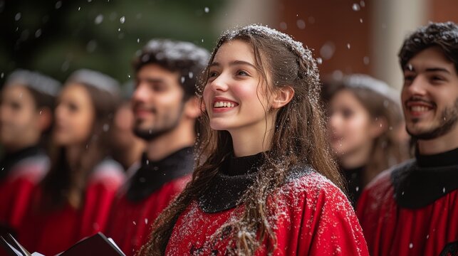La emoci&oacute;n de cantar en un coro junto amigos y compa&ntilde;eros, concepto de educaci&oacute;n en la cultura y la sociedad, j&oacute;venes, cantando juntos.