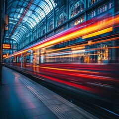 Naklejka premium Blurred Motion Of Light Trails, Generative AI