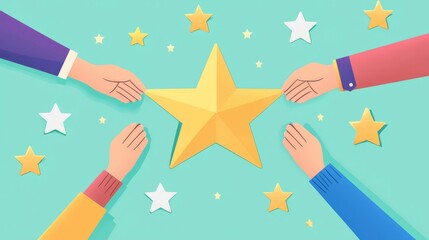 Teamwork hands holding a star for success.