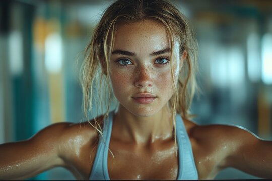 Hermosa mujer, esta nueva y cansada luego de entrenar en el gimnasio