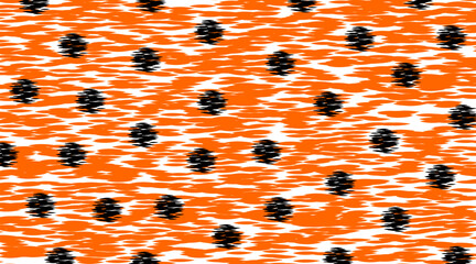 Vibrant Orange and Black Polka Dot Pattern. A lively polka dot design featuring contrasting orange and black elements on a textured white background.