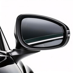 A modern car side mirror with a sleek, aerodynamic design