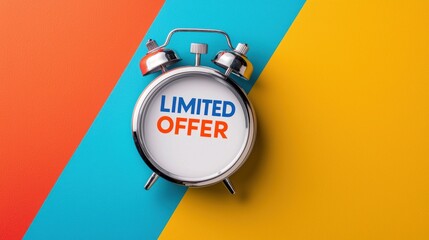 A colorful alarm clock features the text "LIMITED OFFER," highlighting a time-sensitive promotion against a bright backdrop.