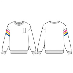 Crewneck sweatshirt flat technical drawing illustration mock-up template for design and tech packs men or unisex fashion CAD streetwear women mock neck.