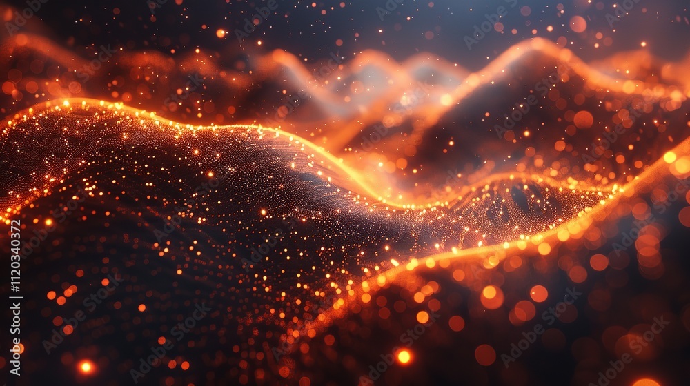 Poster abstract digital wave with glowing particles - generative ai.