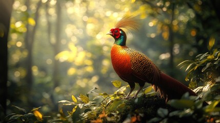 Golden Pheasant In Lush Forest Sunlight