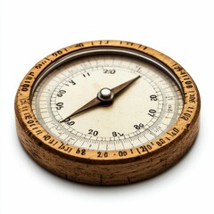 Wooden compass; aged, marked dial, needle.