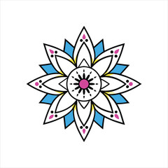 Hand Drawn Tribal Mandala Colorful Ethnic Design in Pink, White, Blue, Yellow
