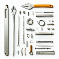 Precision instruments arranged neatly on white.