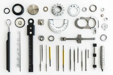 Precision measuring tools arranged neatly.