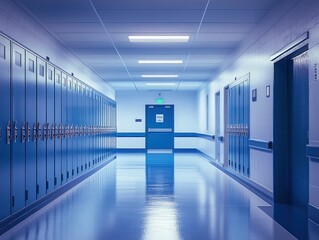 Empty School Hallway with Lockers
