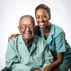 Pareja de médicos, afroamericanos o latinos, orgullosos de su trabajo, dedicación,  esfuerzo y experiencia.