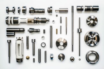 Obraz premium Metal parts arranged on a white background.