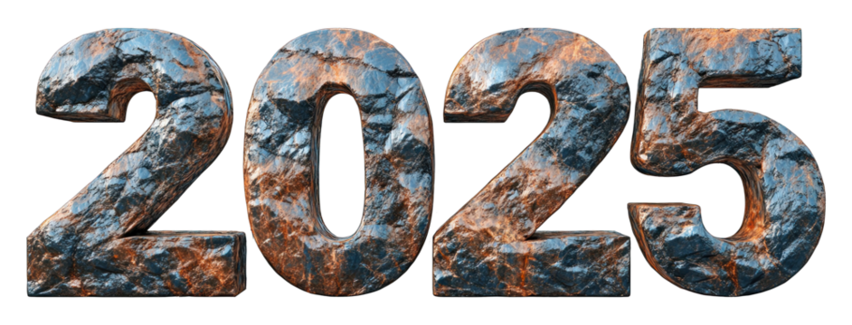3D 2025 text with gemstone texture