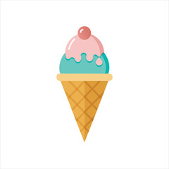 Ice Cream in Waffle Cone Vector Icon on White Background