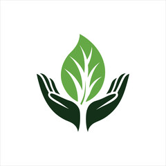 Leaf Hand Logo Eco Friendly Vector Illustration on White Background