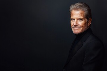 Fototapeta premium Mature caucasian male in dark suit against black background