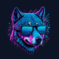 Neon Wolf with Sunglasses in Digital Art Vector Style © Mulyadi Lim