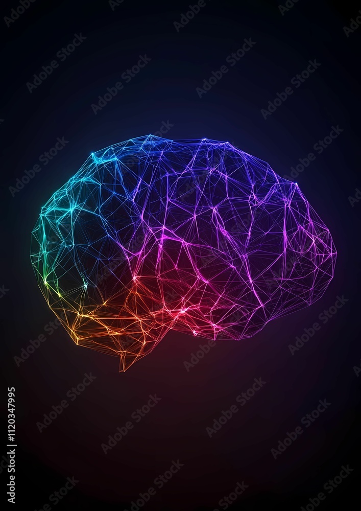Poster vibrant neural network: abstract representation of a brain, rendered in a mesmerizing array of color